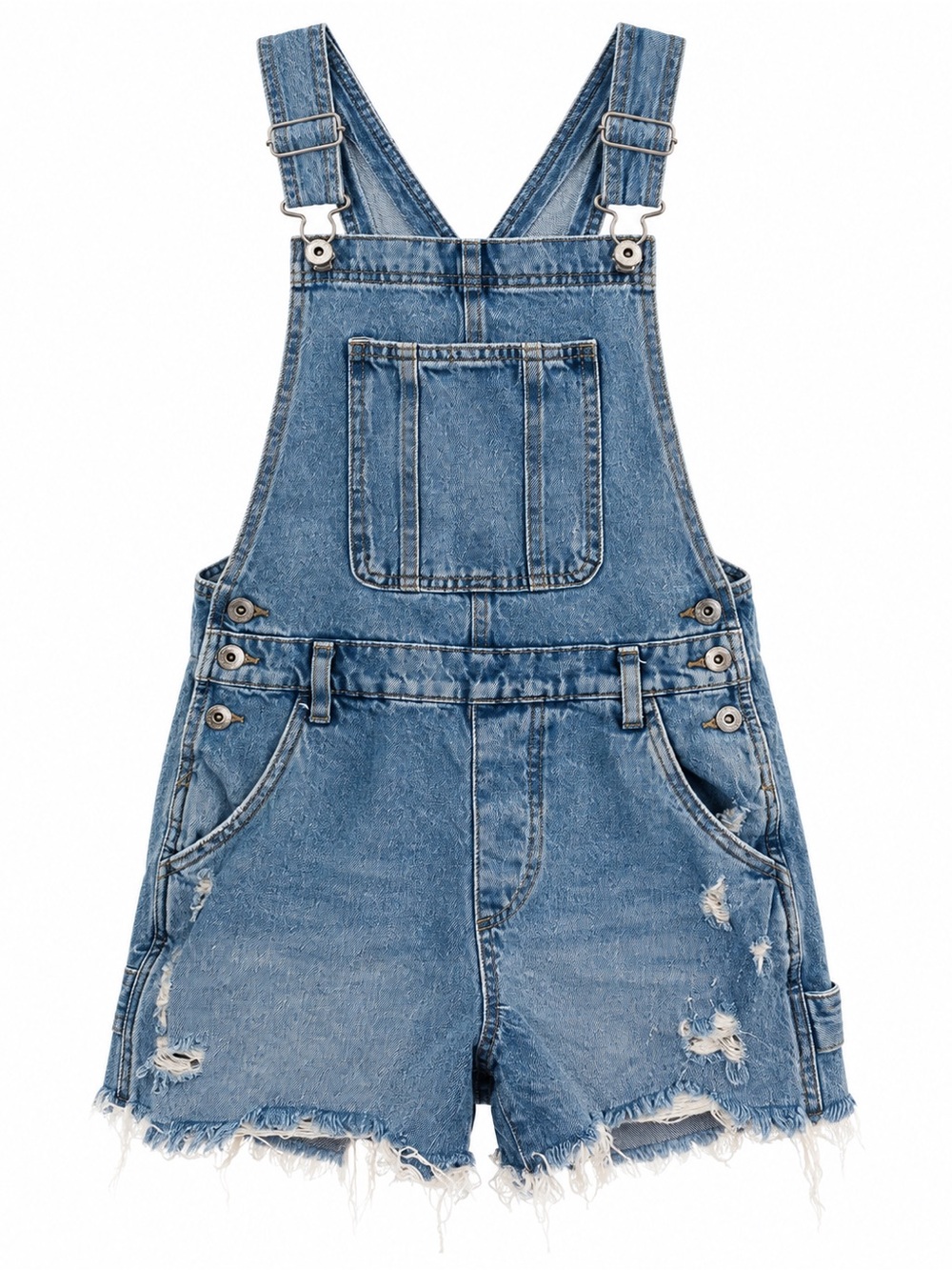 Cotton On Utility Denim Short Overalls Size 8 Distressed Frayed Hem Y2K